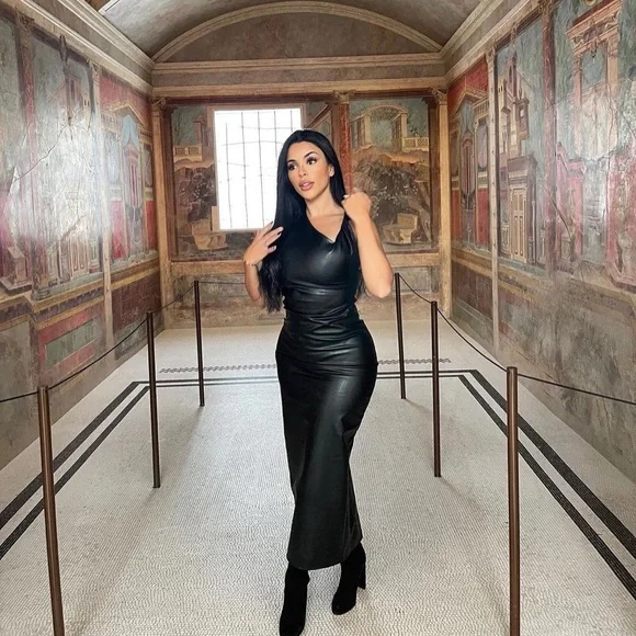 Zara Black Faux Leather Midi Dress - Picture 4 of 17